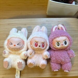 Plush Bunny Keychain Set - White, Pink, Purple